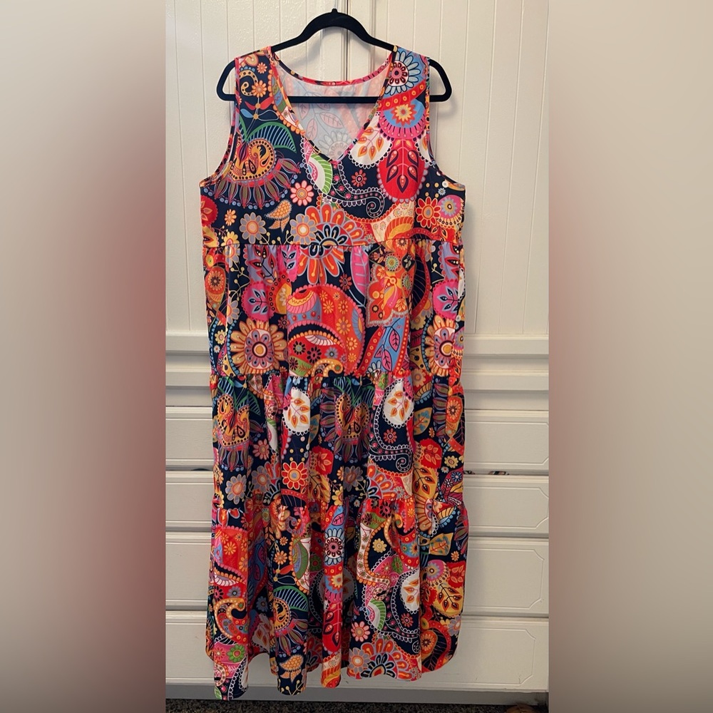 Women’s XXL Colorful Floral Sleeveless Dress House Dress Mumu Loungedress
